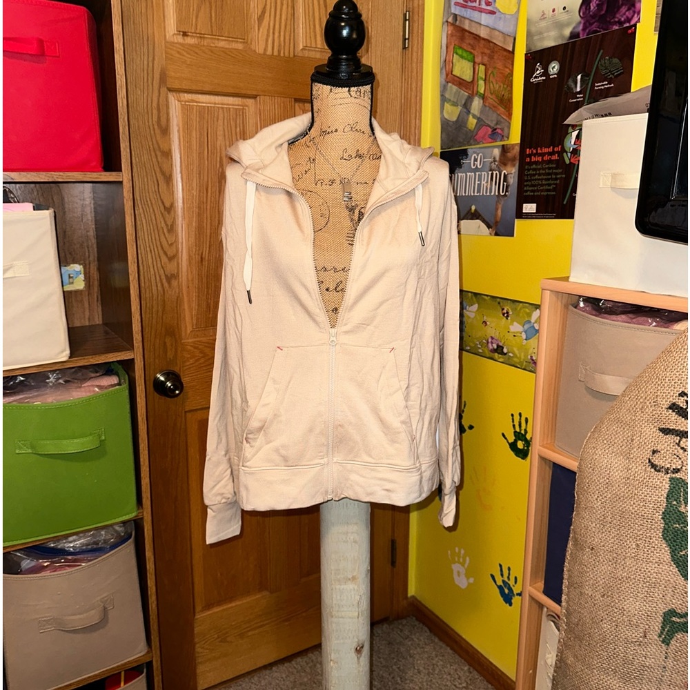 CALME BY JOHNNY WAS ZIP HOODIE WITH SIDE SLITS-beige - Picture 4 of 16